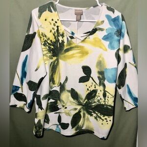 Chico's Yellow and Blue Artsy Floral Blouse
SZ 1~M~